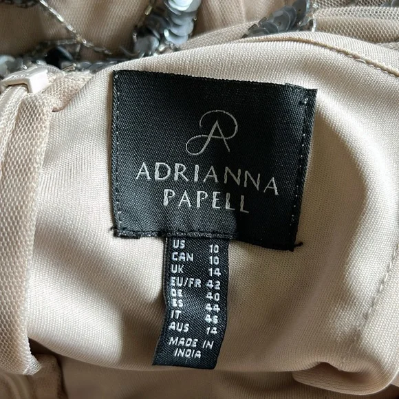 Formal Adrianna Papell, sequined taupe and silver floral, full length dress - Picture 4 of 7